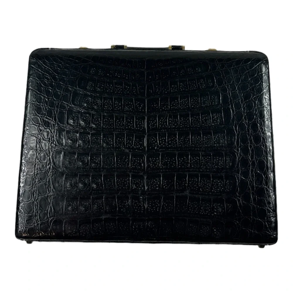 Bally Black Pure Caiman Crocodile Mens Briefcase 16X13X4 Rare Excellent
